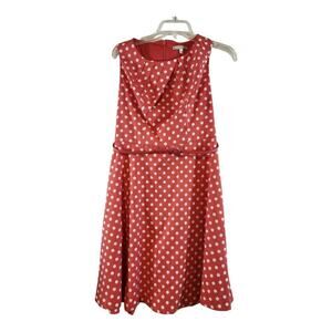 Signature Darby pink and white polka dot sleeveless dress sz 6 with belt
